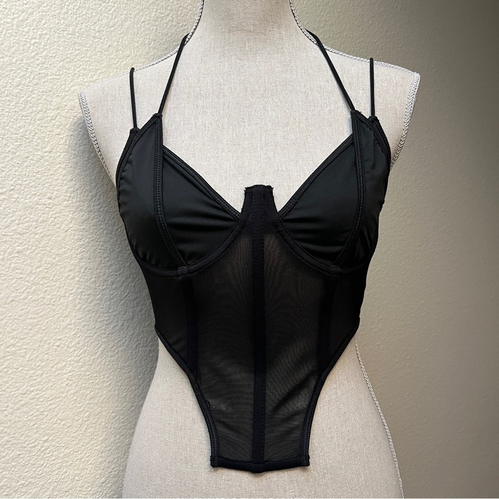 SHEIN Black Mesh Underwire Corset Top, size Small